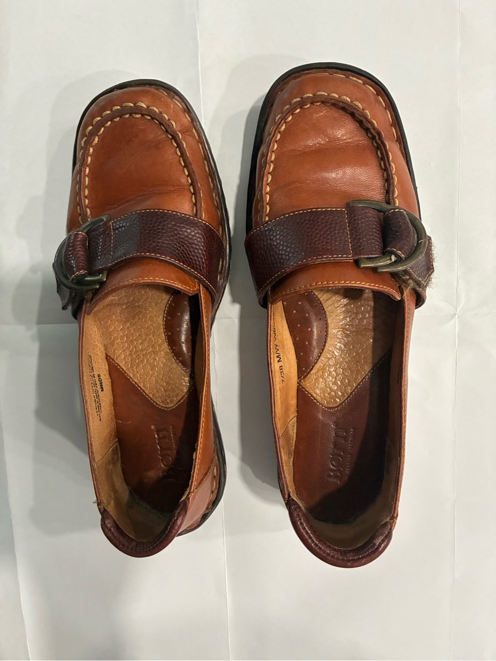 Born Womens Leather Buckle Loafers in Brown